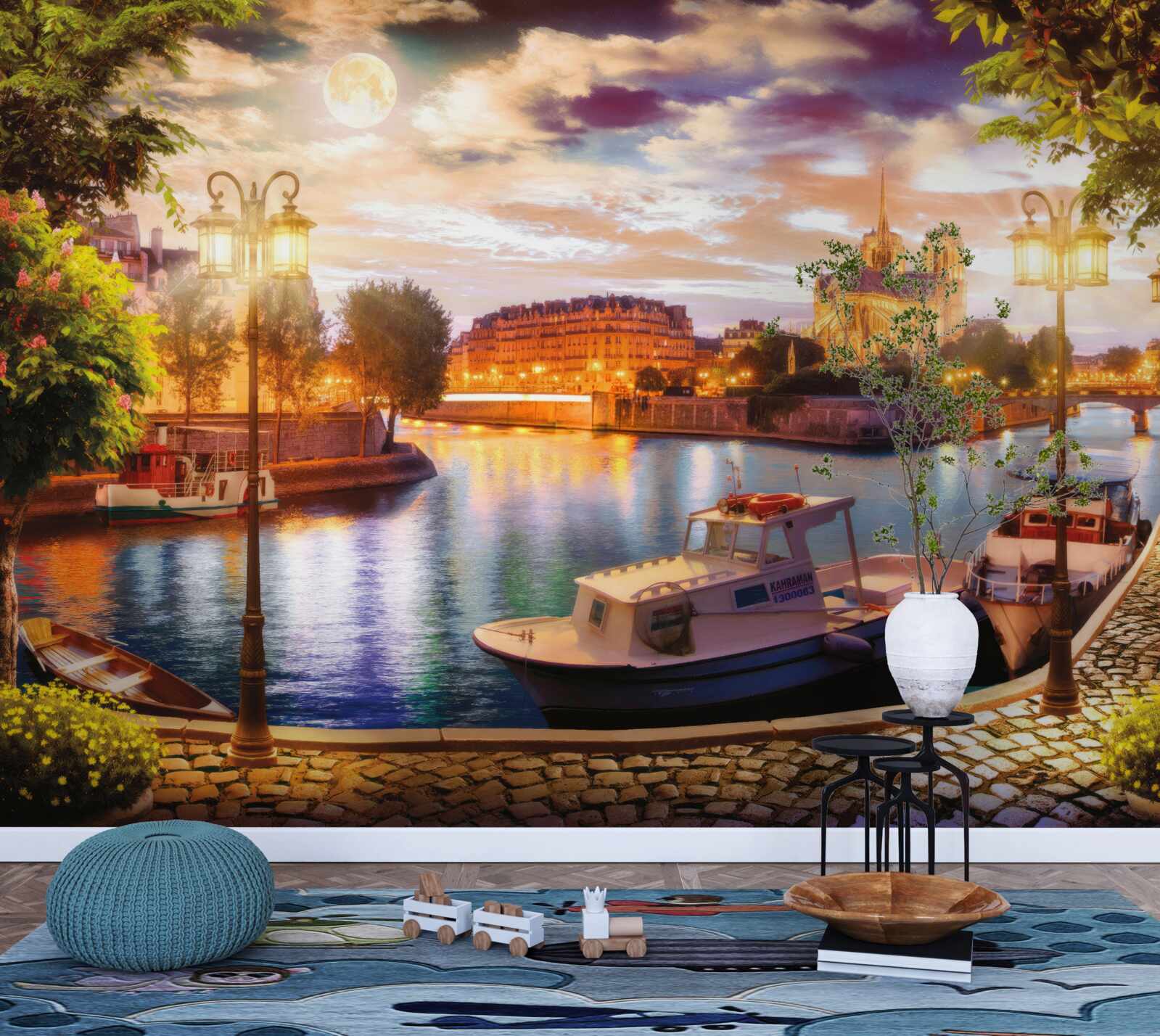 Fototapet iahturi ancorate în portul orașului