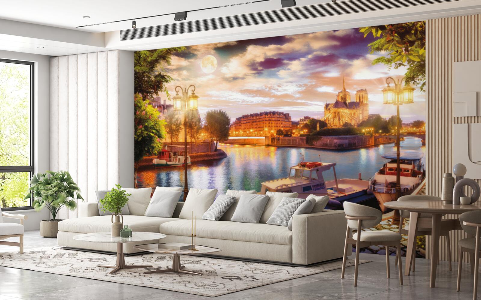 Fototapet iahturi ancorate în portul orașului