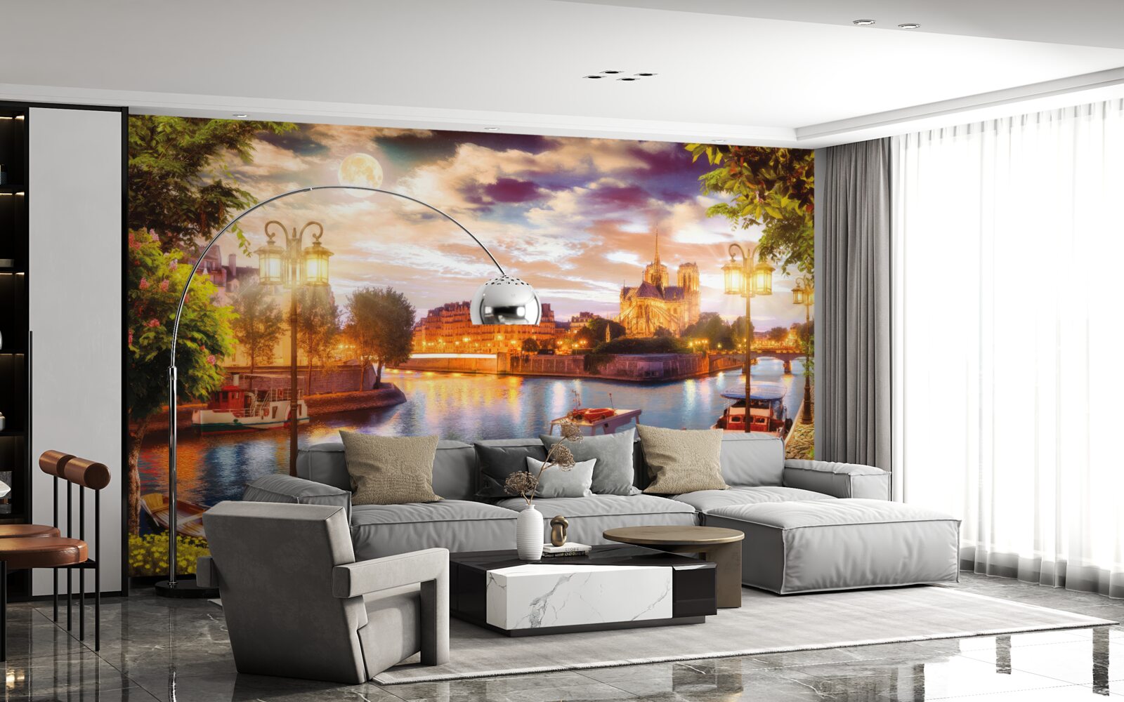 Fototapet iahturi ancorate în portul orașului