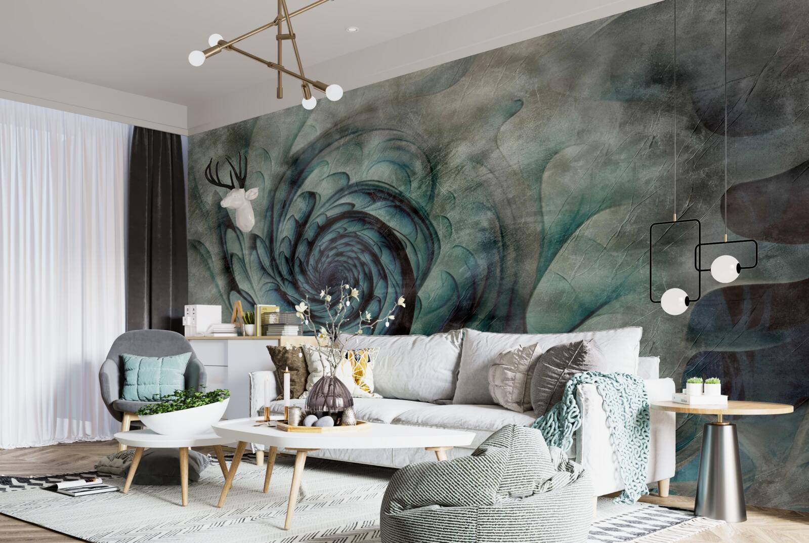 Fototapet tușe de pensulă care creează o imagine a unei flori