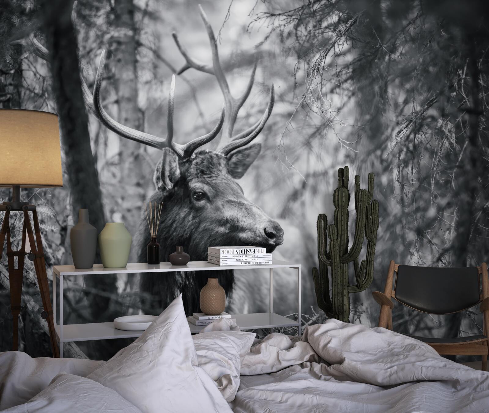 Fototapet o căprioară de pădure cu coarne formează o cărare