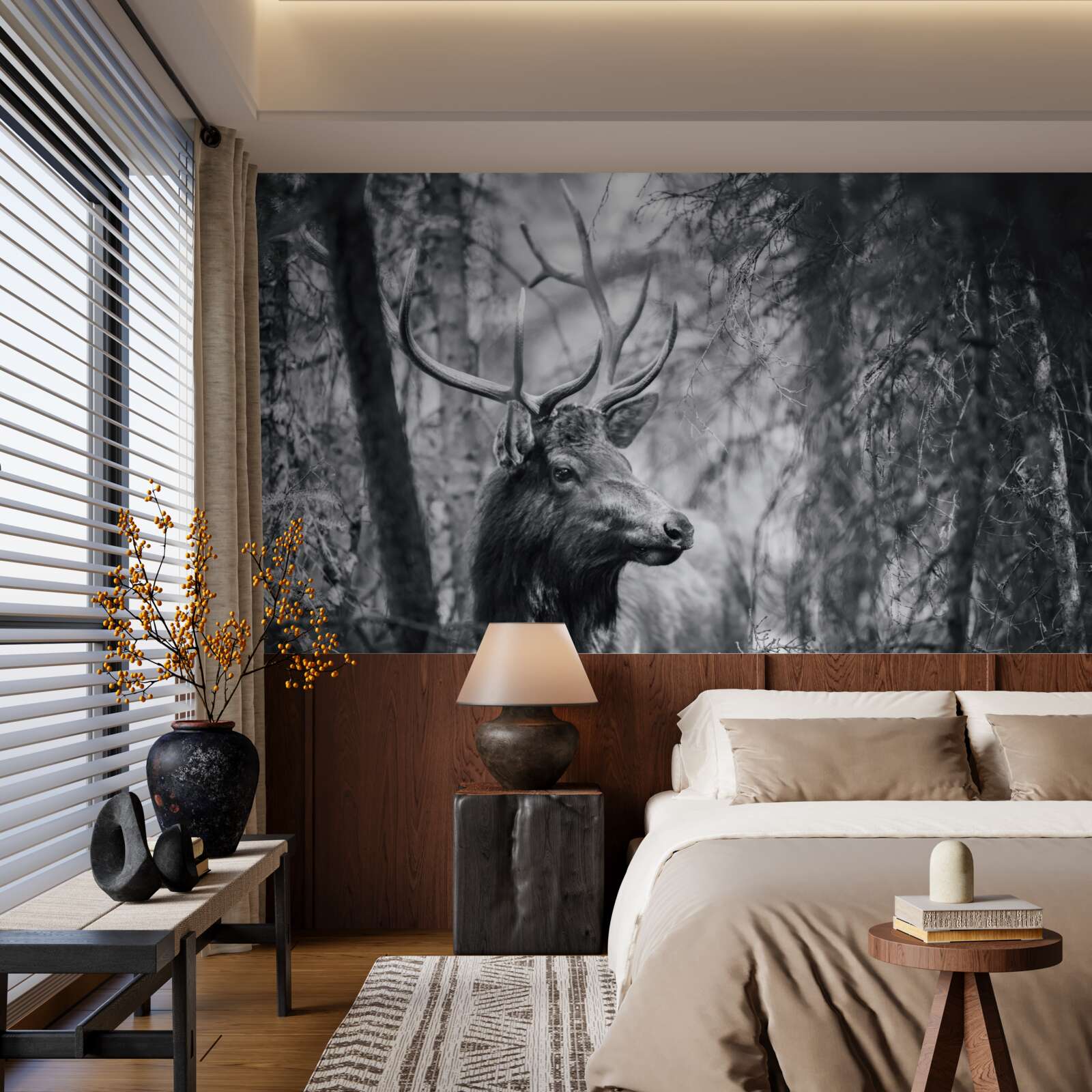 Fototapet o căprioară de pădure cu coarne formează o cărare