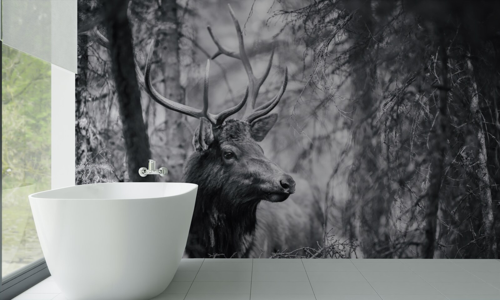 Fototapet o căprioară de pădure cu coarne formează o cărare