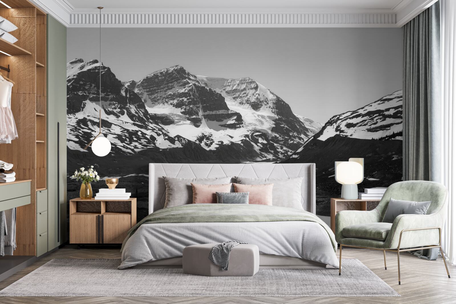 Fototapet imagine de munți realizată în alb-negru