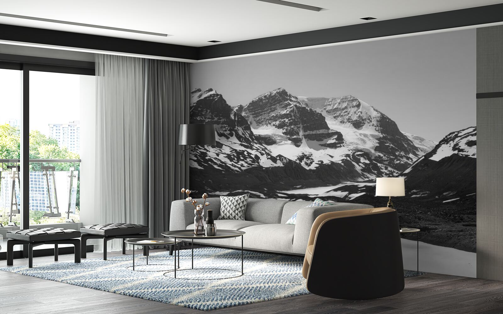 Fototapet imagine de munți realizată în alb-negru