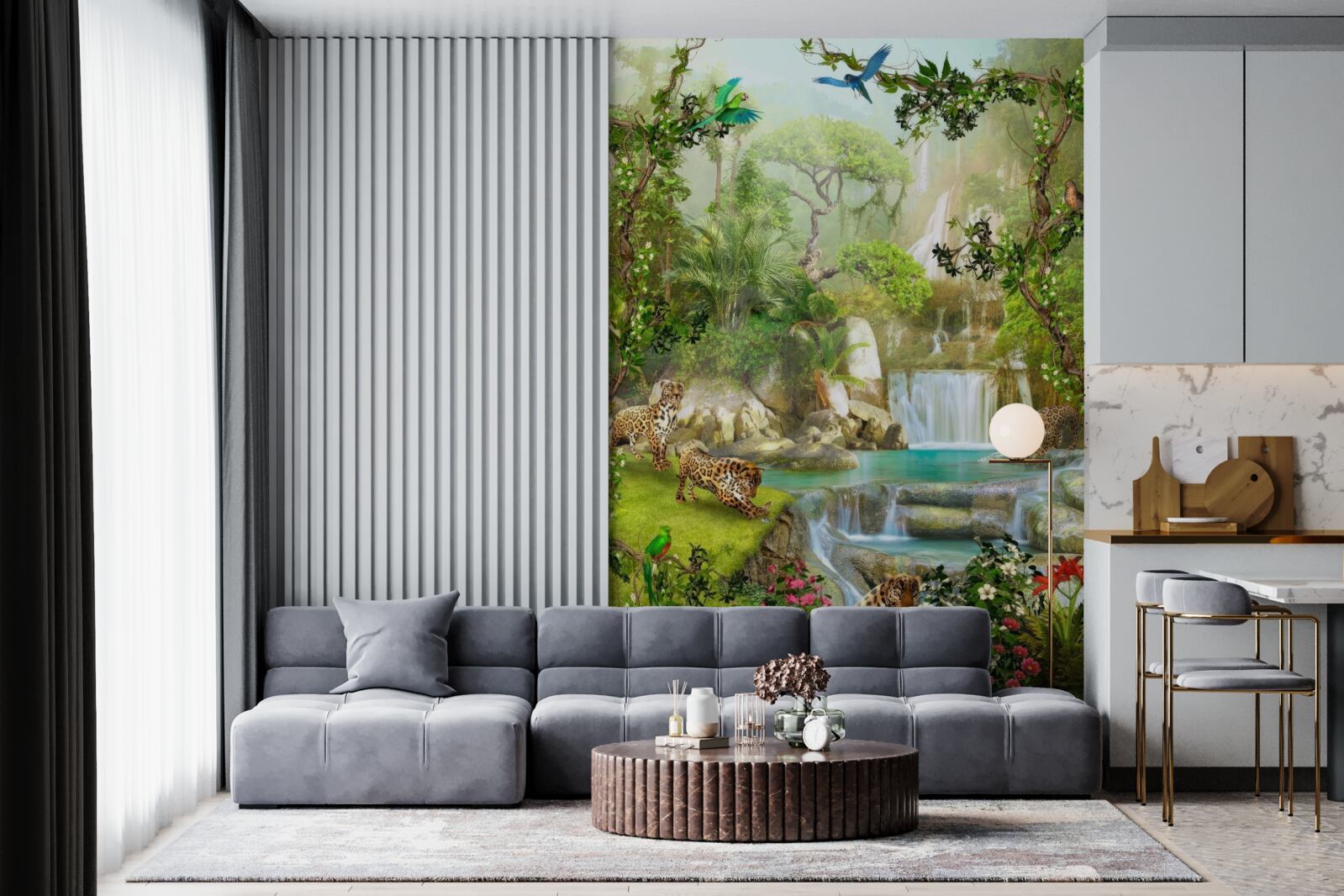 Fototapet există leoparzi deasupra cascadei