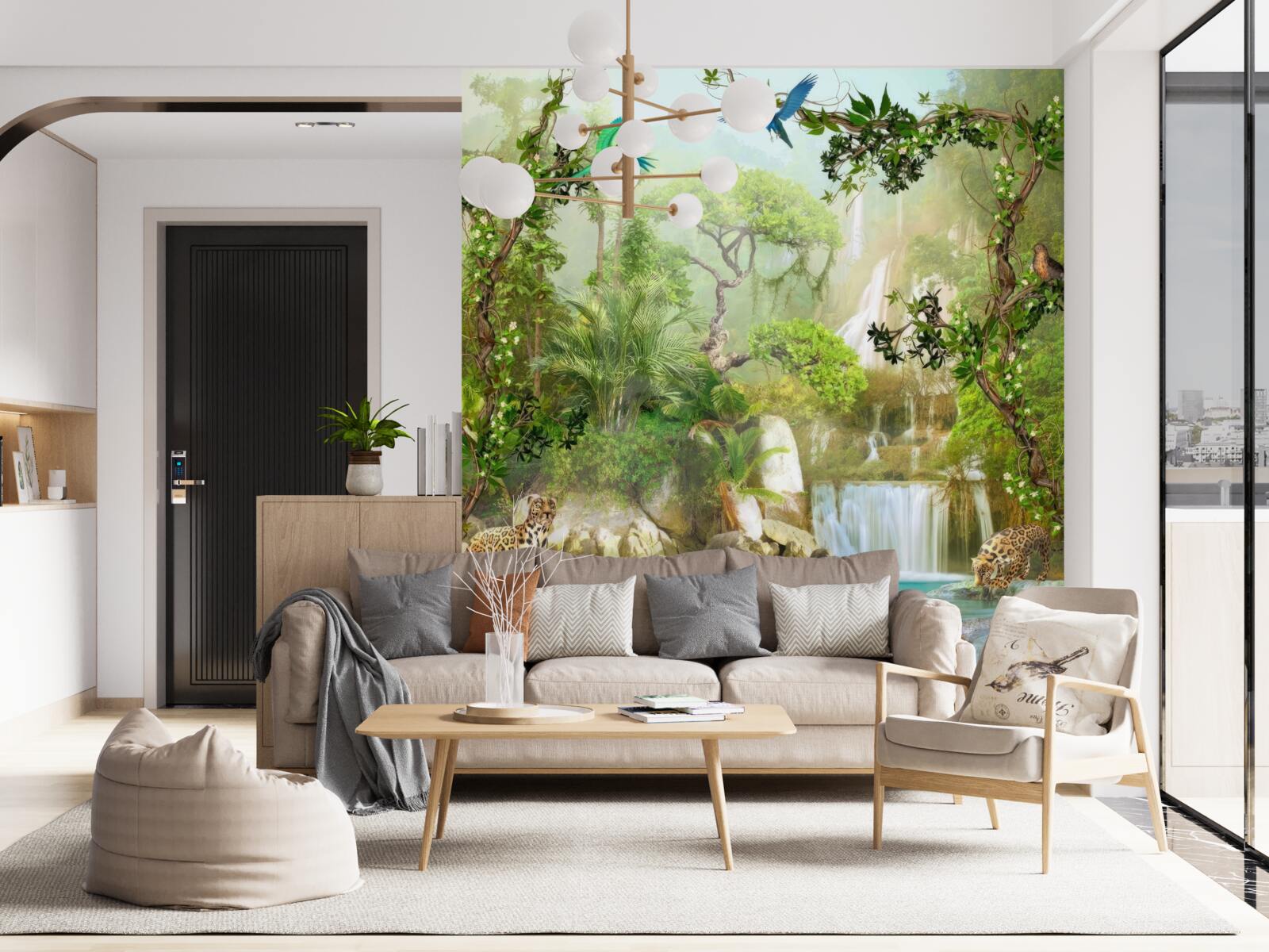 Fototapet există leoparzi deasupra cascadei