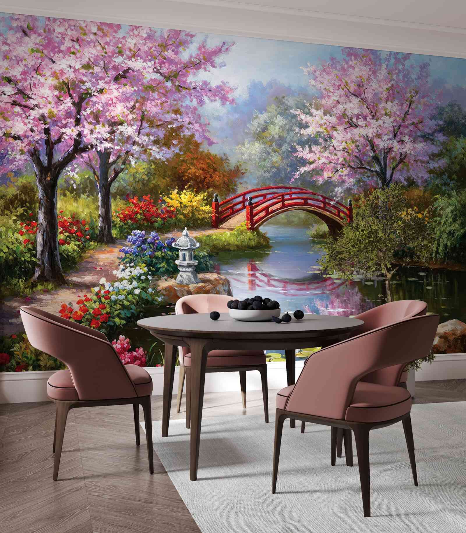 Fototapet grădină înflorită în stil chinezesc