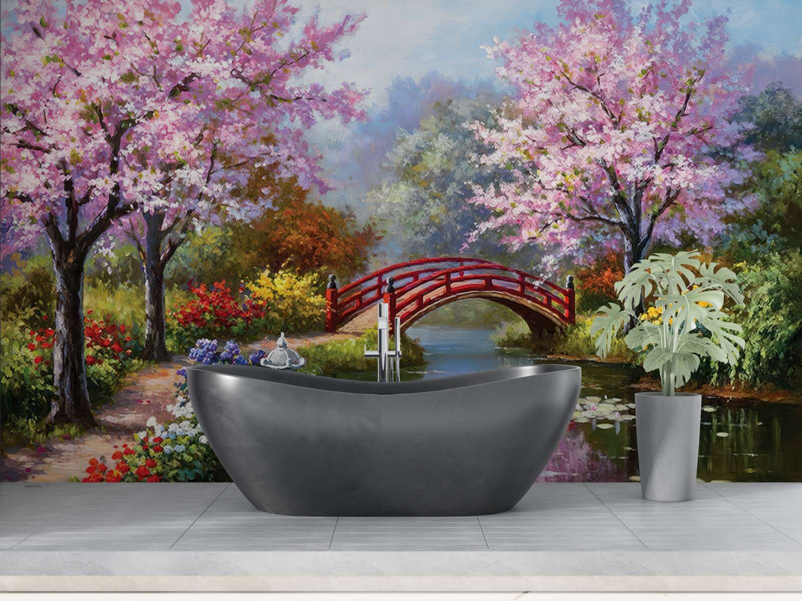 Fototapet grădină înflorită în stil chinezesc
