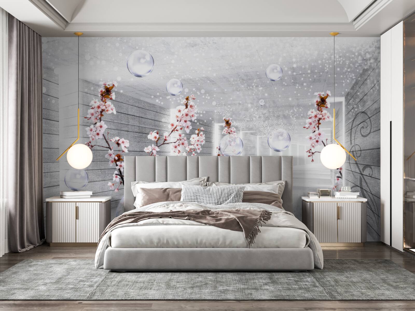 Fototapet o minge de material transparent și flori plasate pe coridor