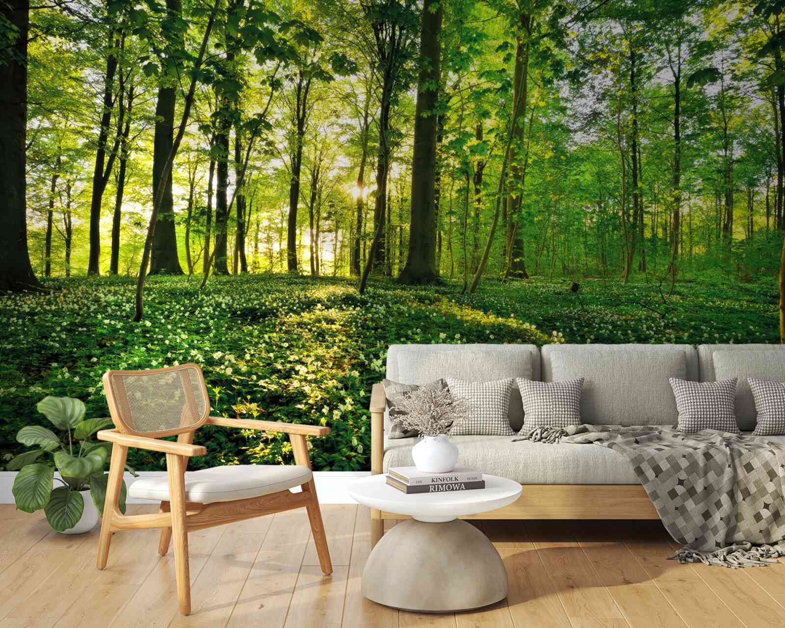 Fototapet un luminiș dintr-o pădure acoperit cu flori