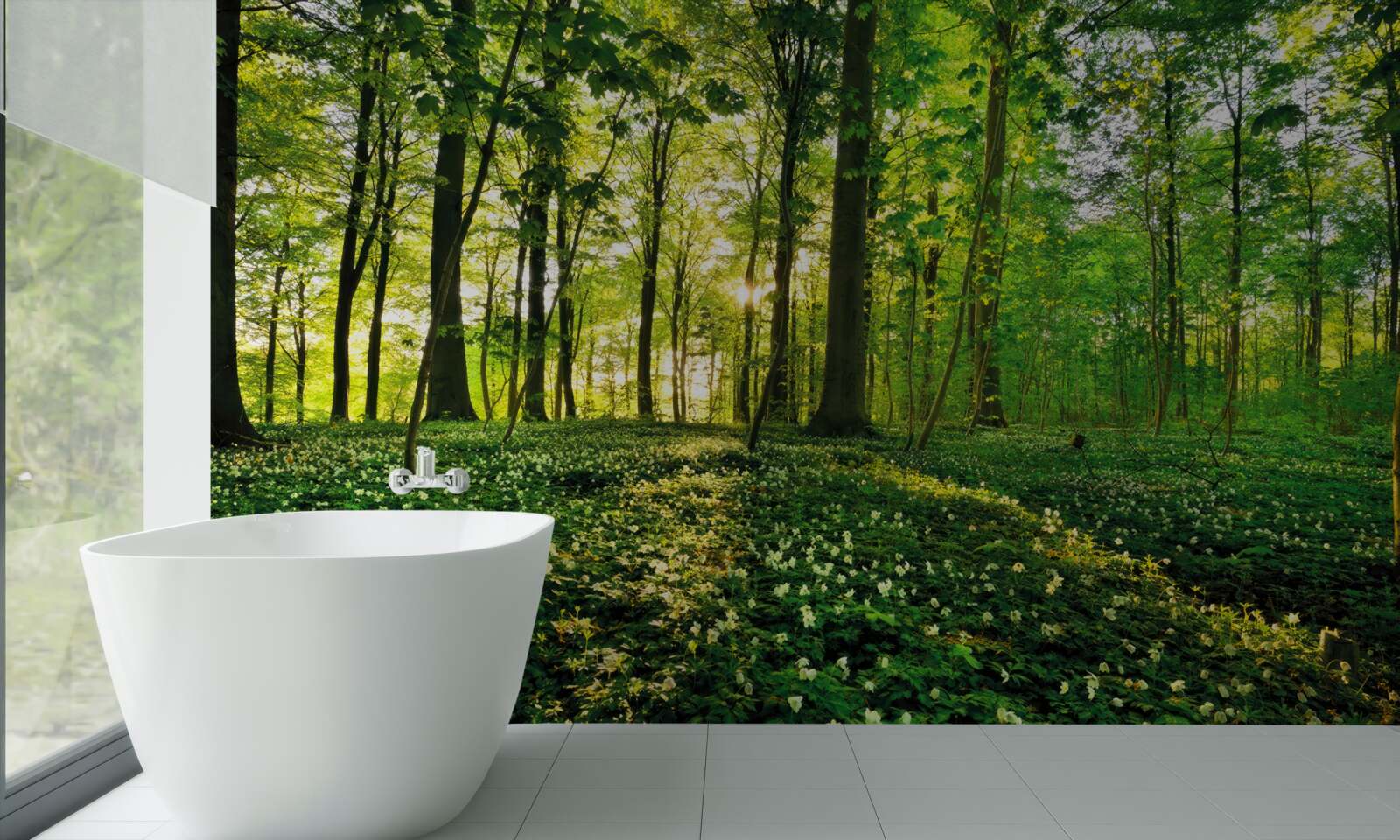 Fototapet un luminiș dintr-o pădure acoperit cu flori