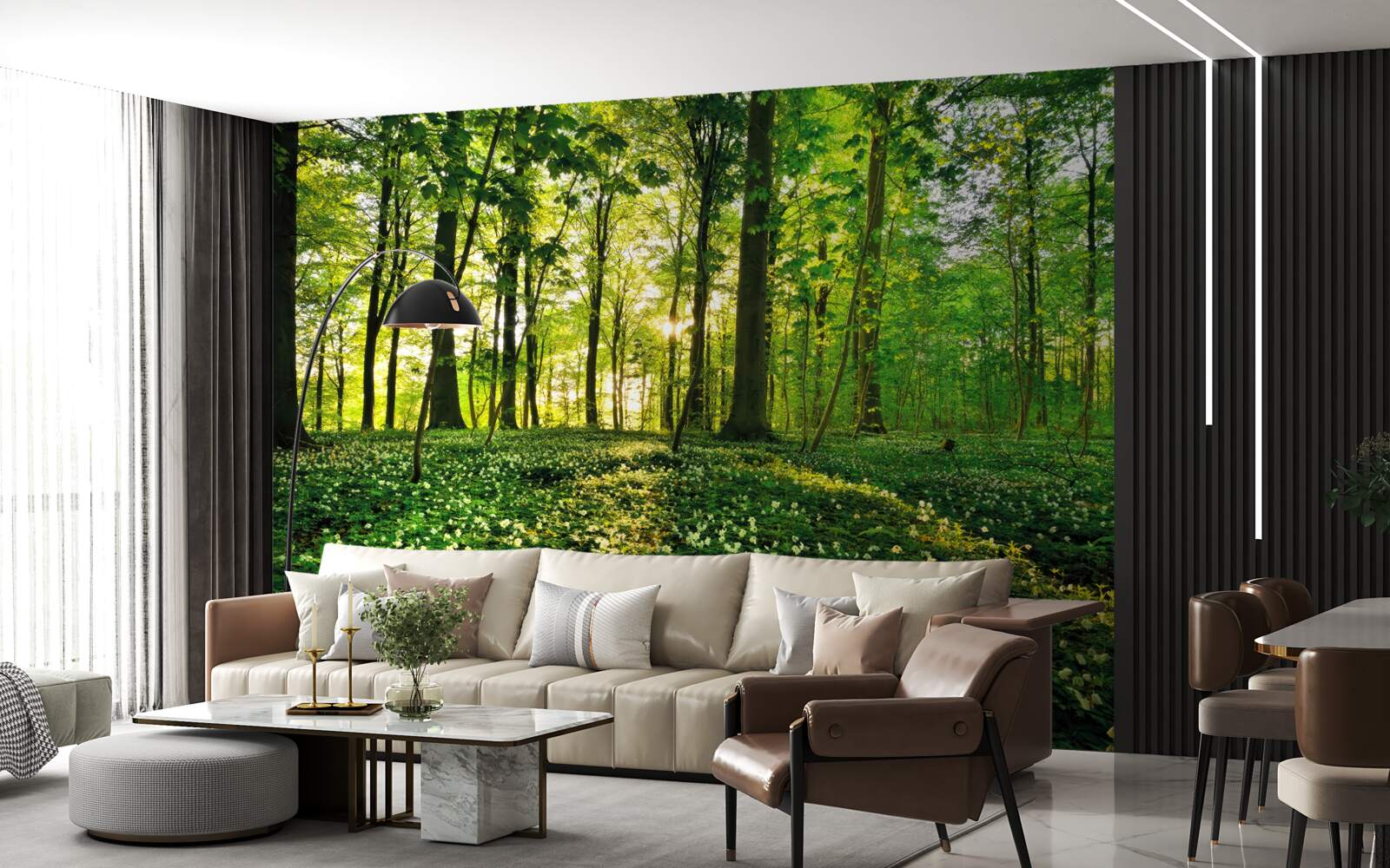 Fototapet un luminiș dintr-o pădure acoperit cu flori