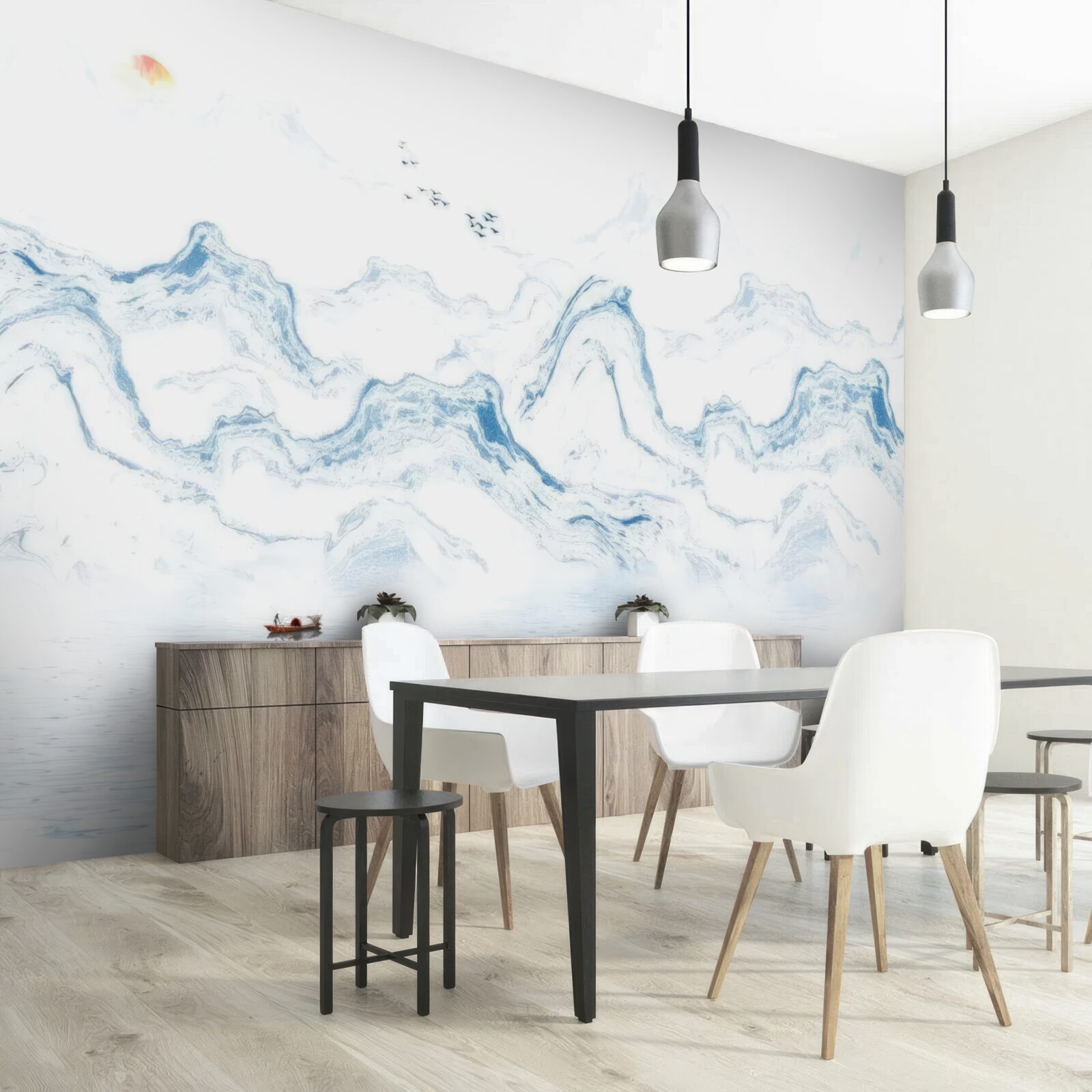 Fototapet linii albastre curbate