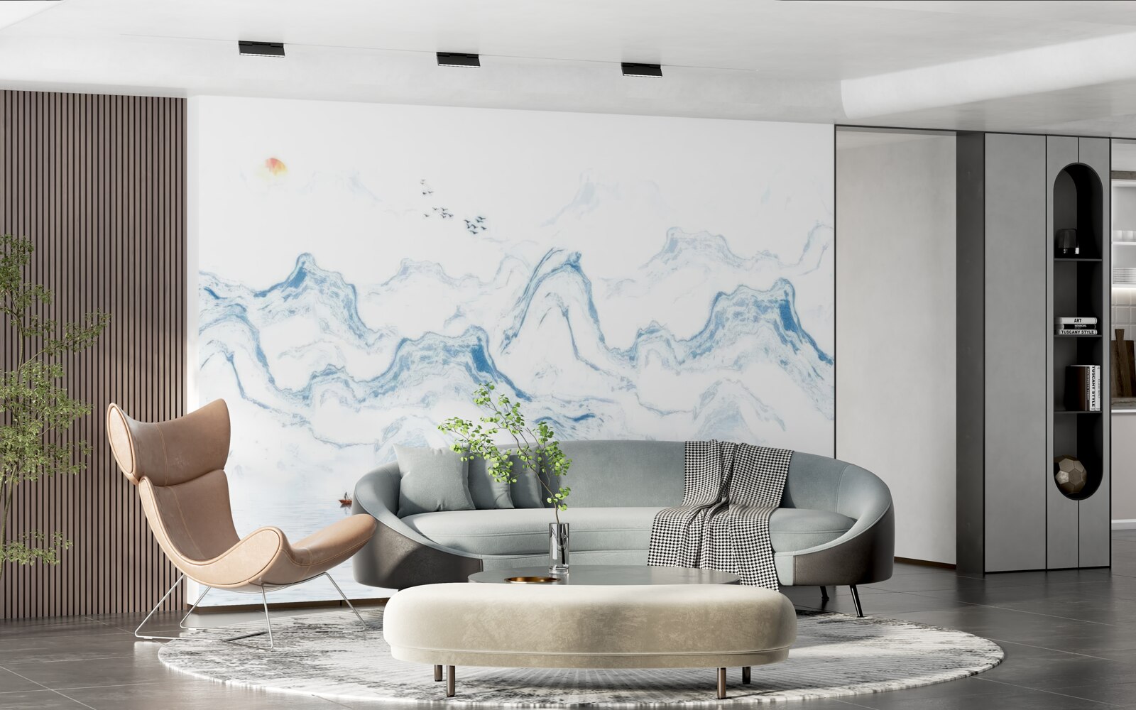 Fototapet linii albastre curbate