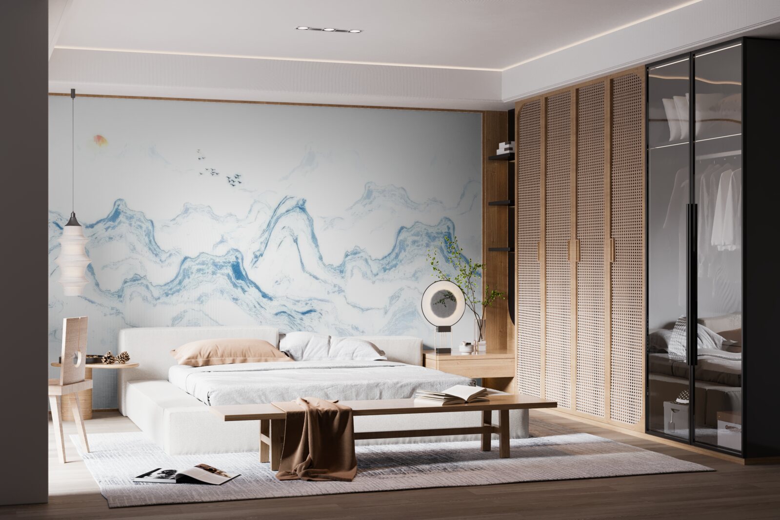 Fototapet linii albastre curbate