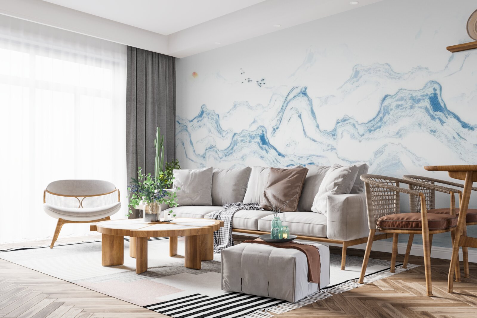 Fototapet linii albastre curbate