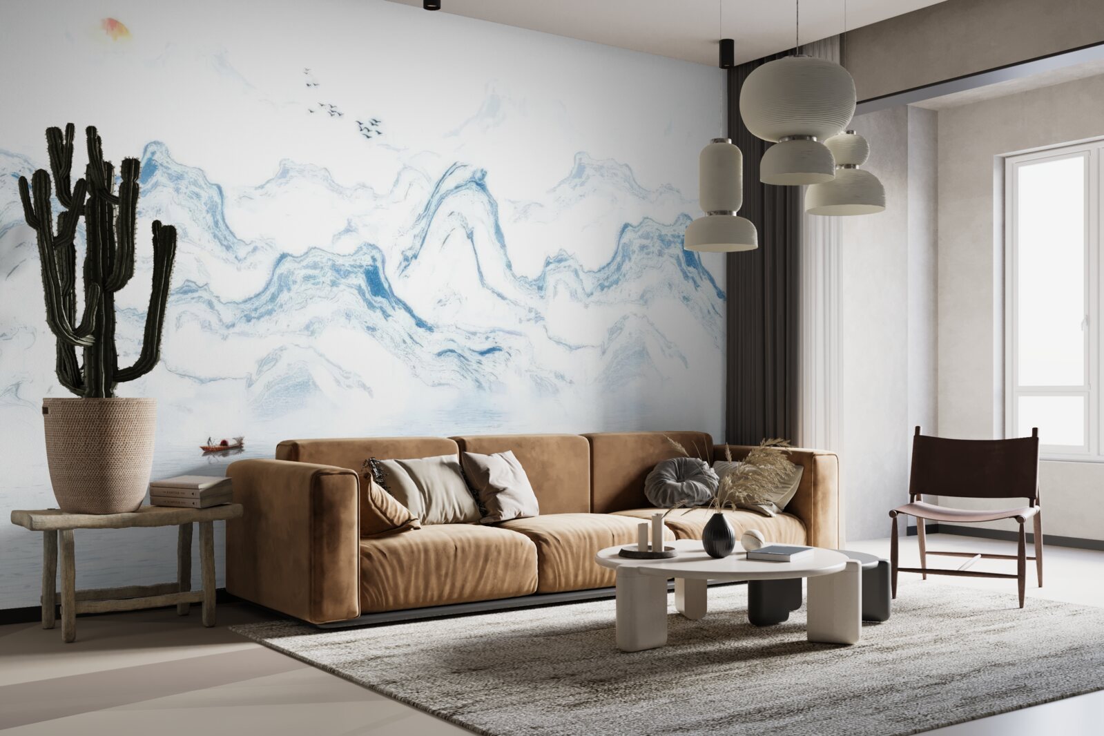 Fototapet linii albastre curbate