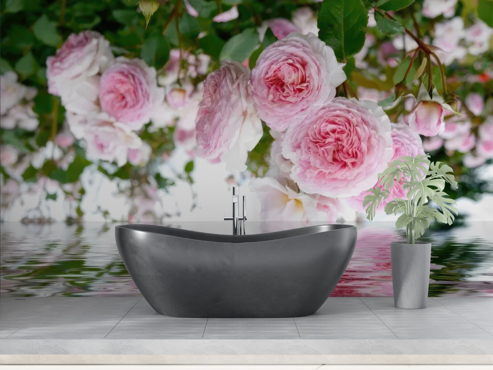 Fototapet trandafiri roz lângă apă