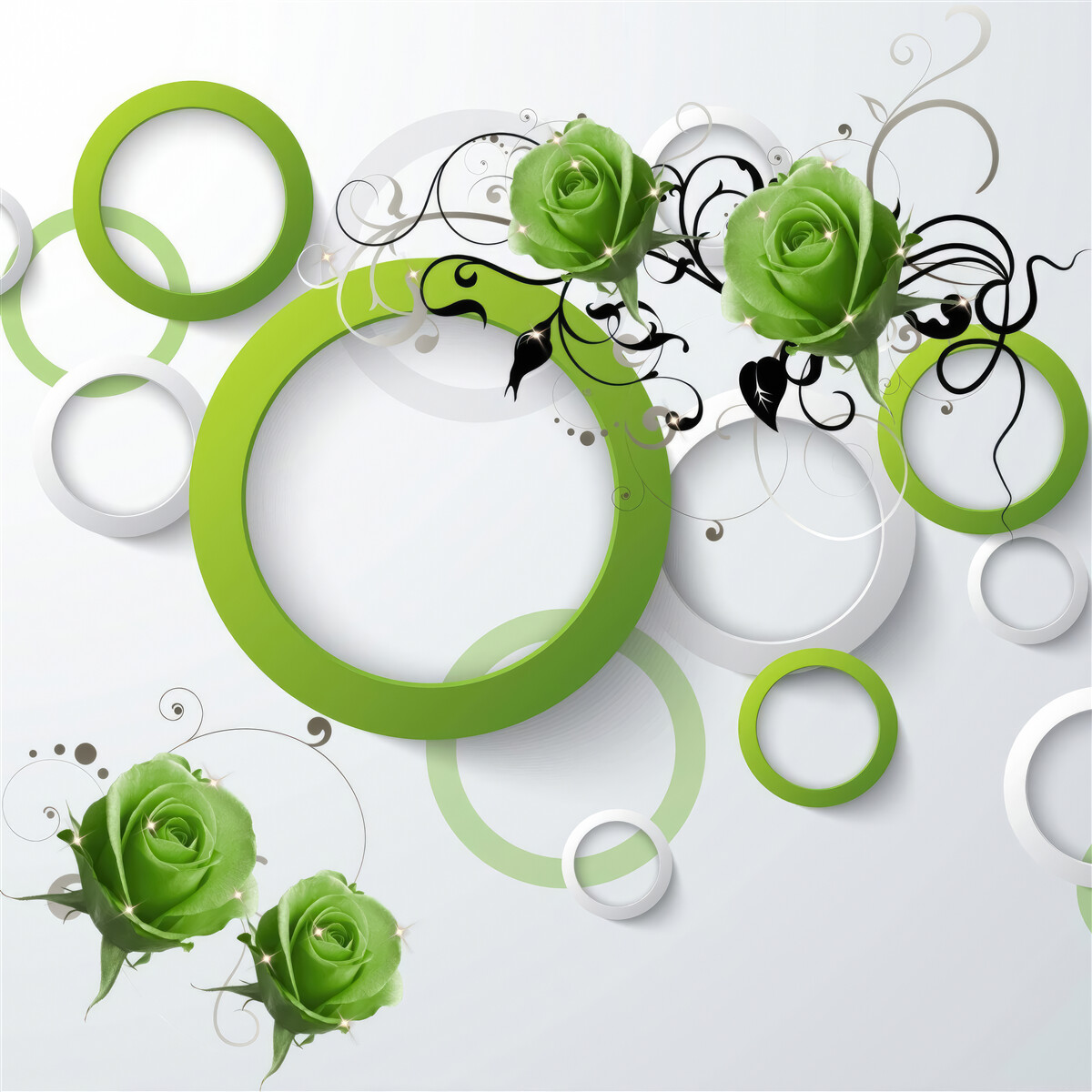 Fototapet cercuri verzi și trandafiri
