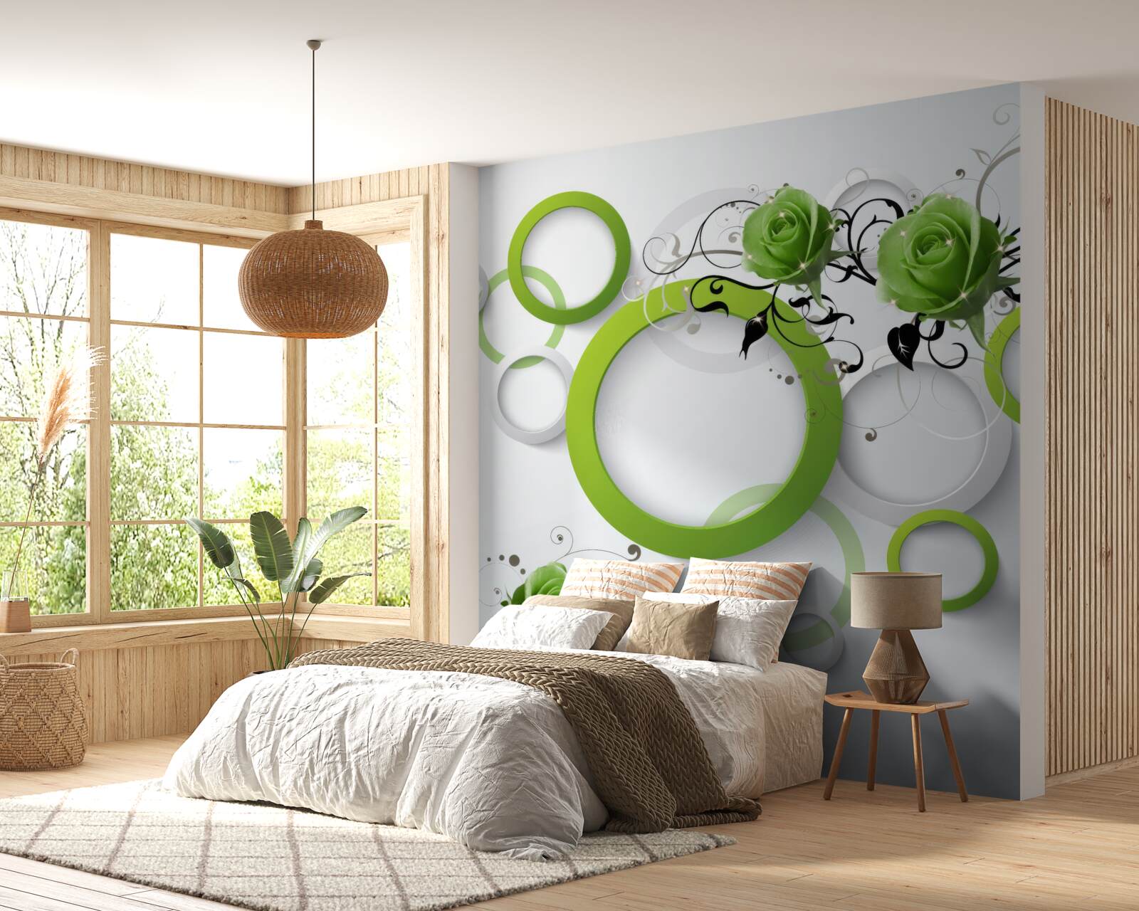 Fototapet cercuri verzi și trandafiri