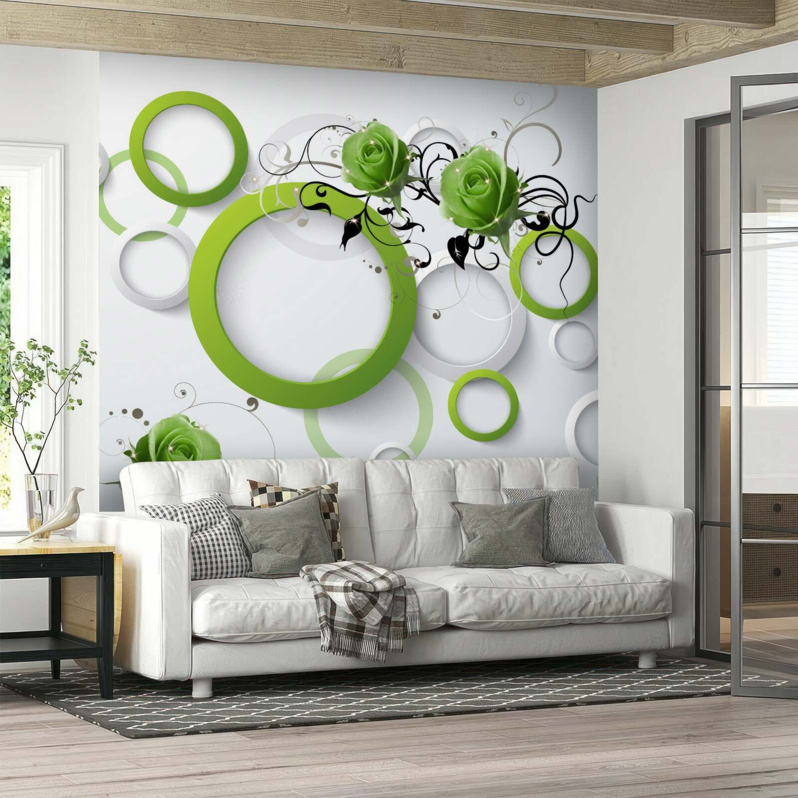 Fototapet cercuri verzi și trandafiri