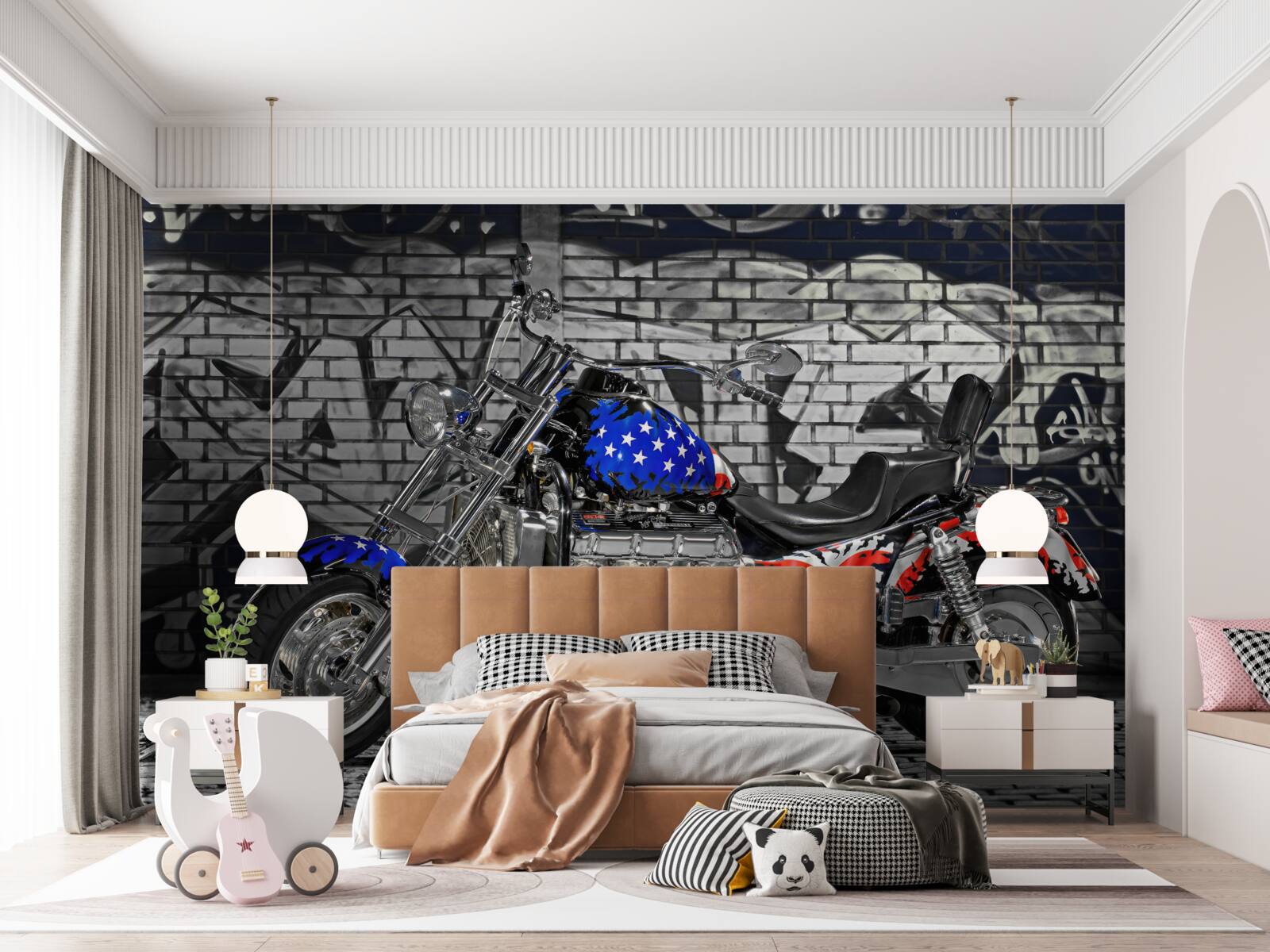 Fototapet motocicletă lângă un perete pictat