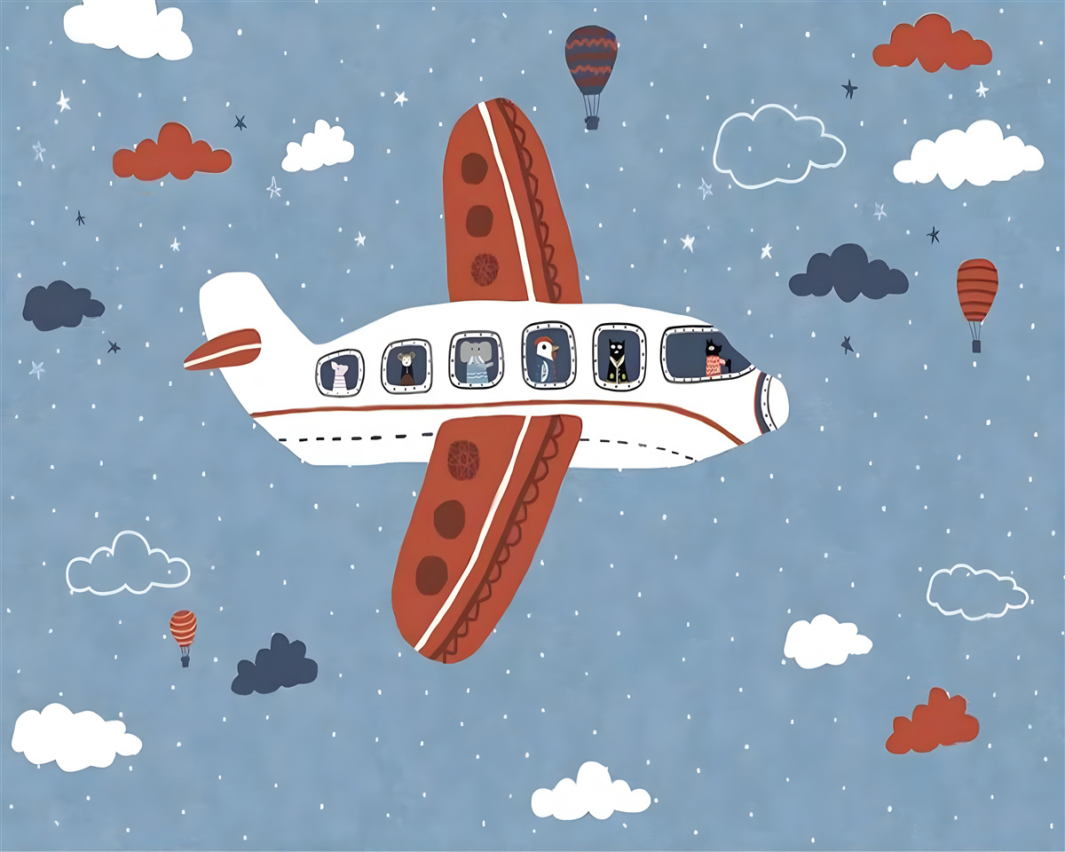 Fototapet animalele se uită pe fereastra avionului