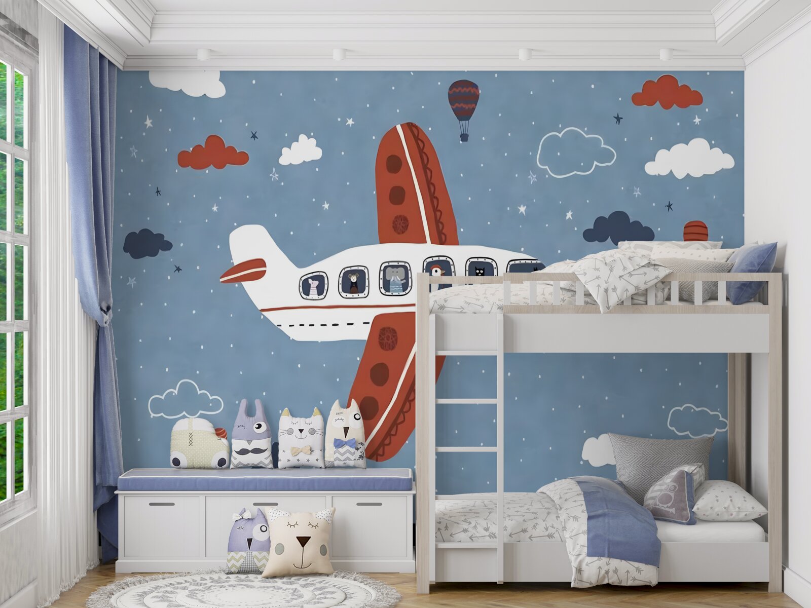 Fototapet animalele se uită pe fereastra avionului