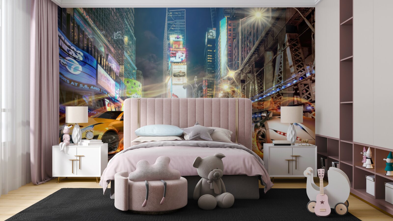 Fototapet mașini sport pe străzile orașului