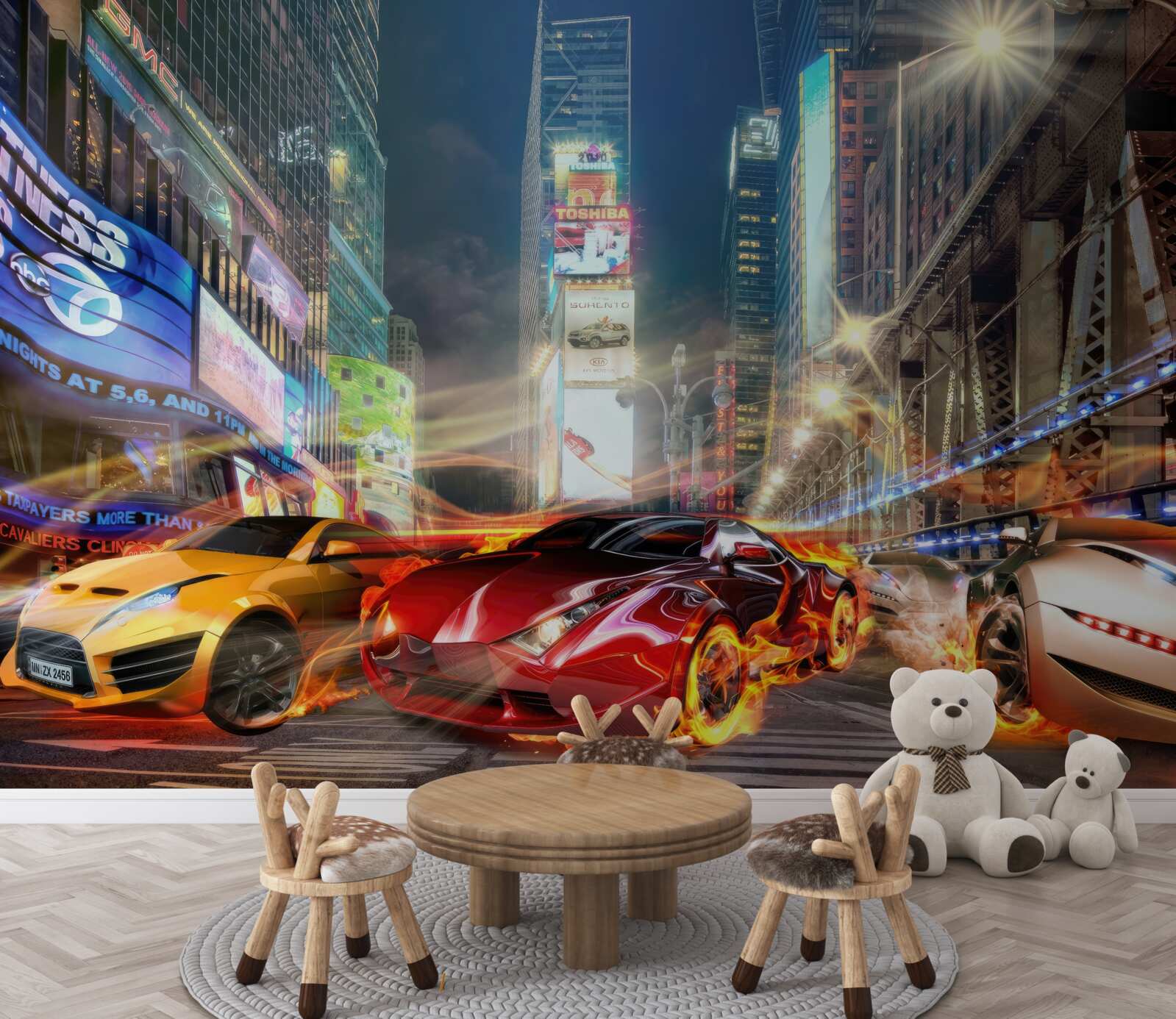 Fototapet mașini sport pe străzile orașului