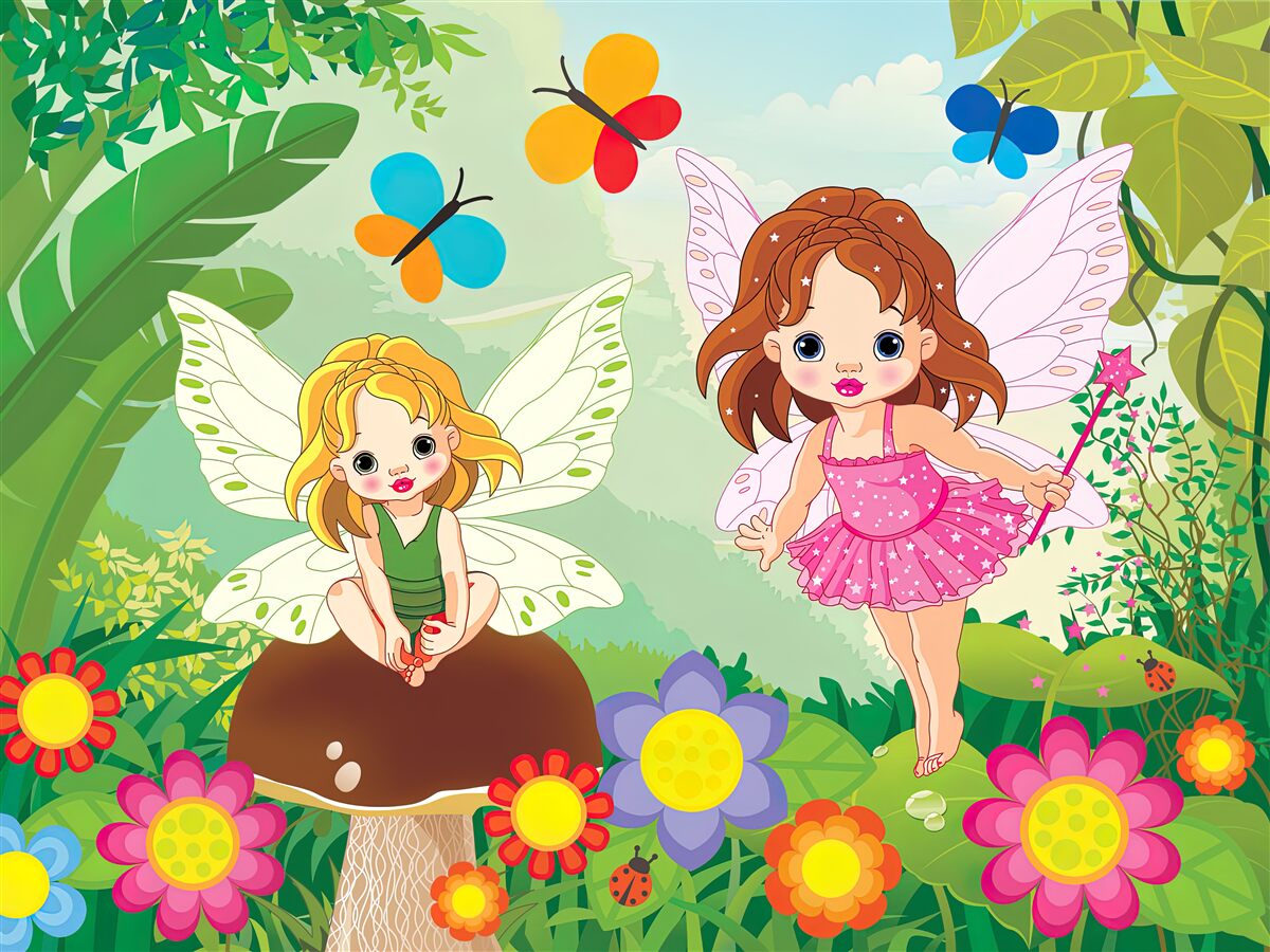 Fototapet fete zână în pădure