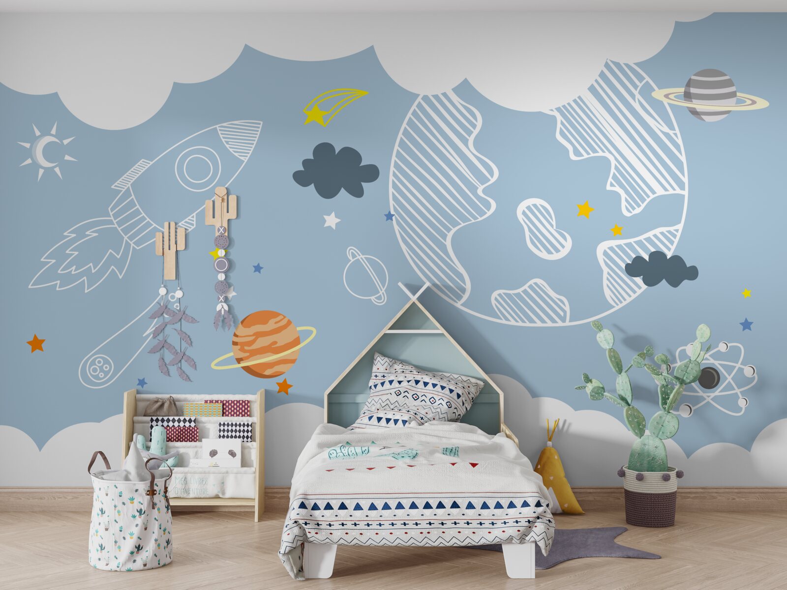 Fototapet imagine a spațiului pe un fundal albastru