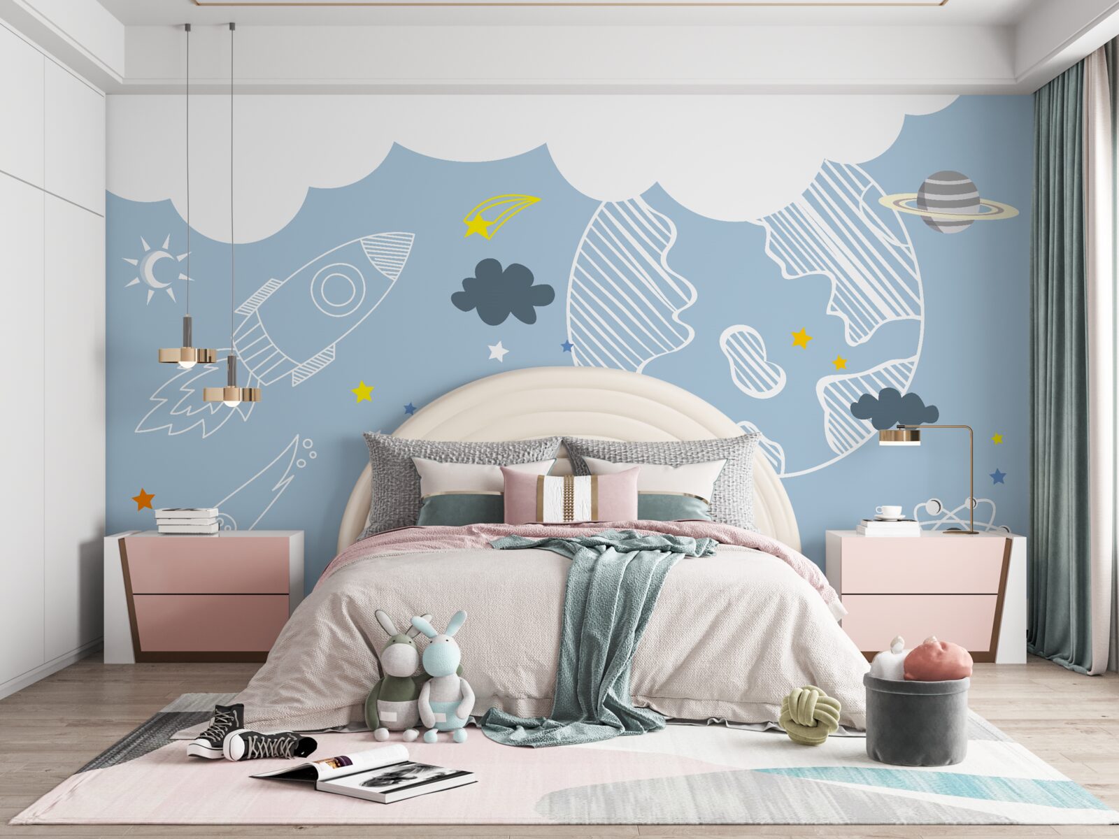 Fototapet imagine a spațiului pe un fundal albastru