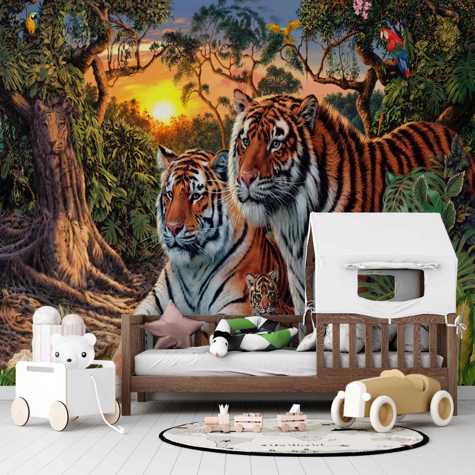 Fototapet familie de tigri în păduri