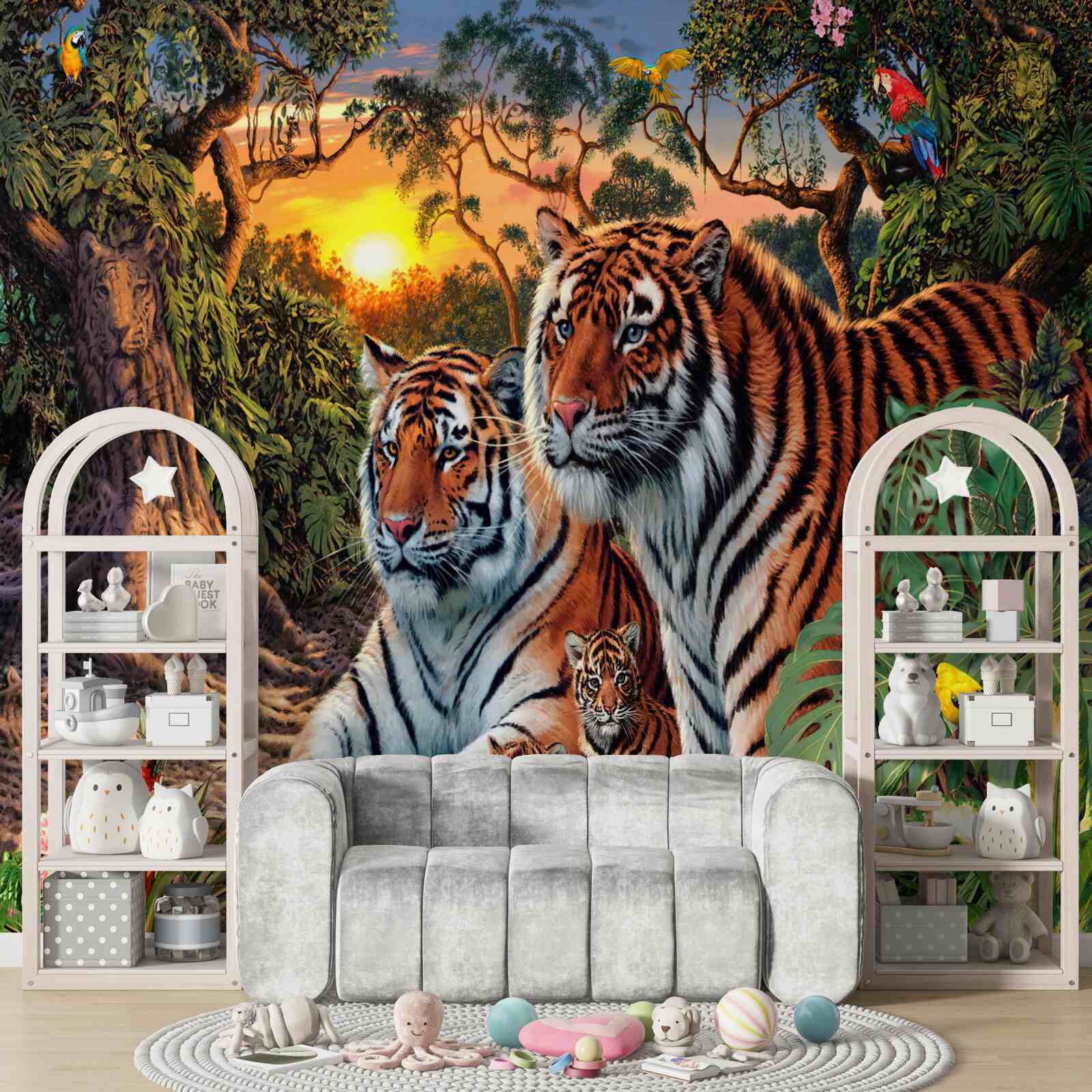 Fototapet familie de tigri în păduri