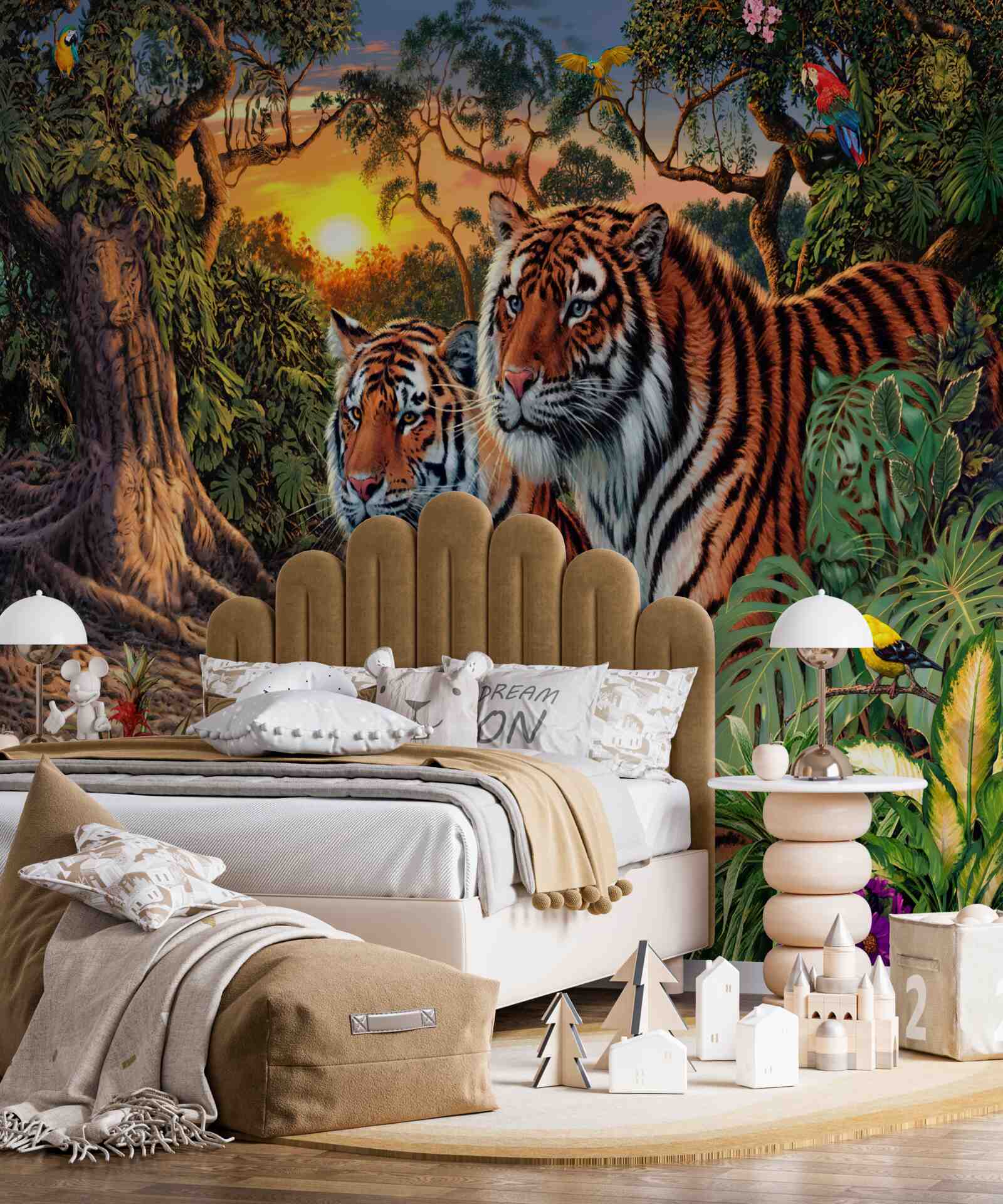 Fototapet familie de tigri în păduri