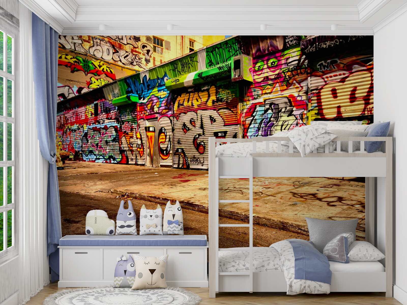 Fototapet clădirile de pe stradă sunt decorate cu graffiti