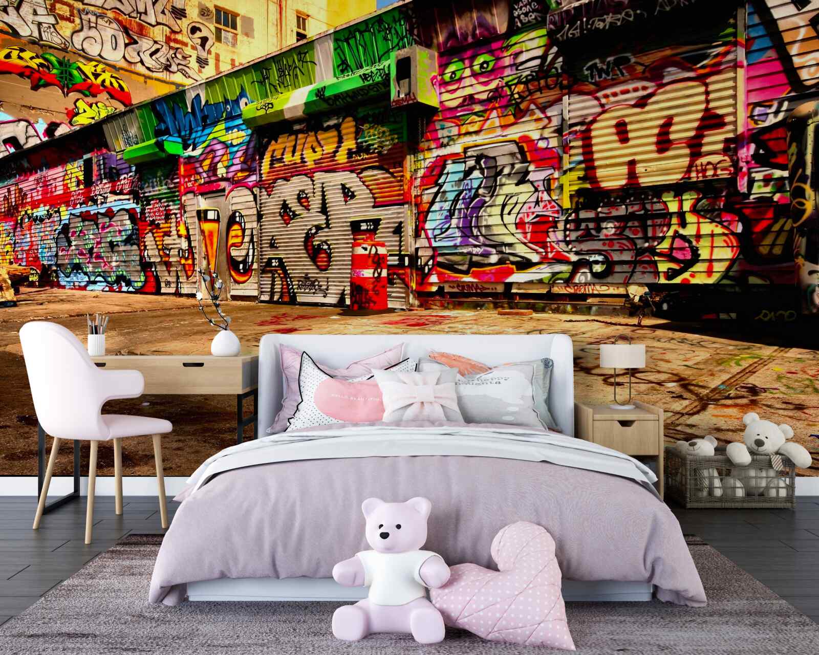 Fototapet clădirile de pe stradă sunt decorate cu graffiti