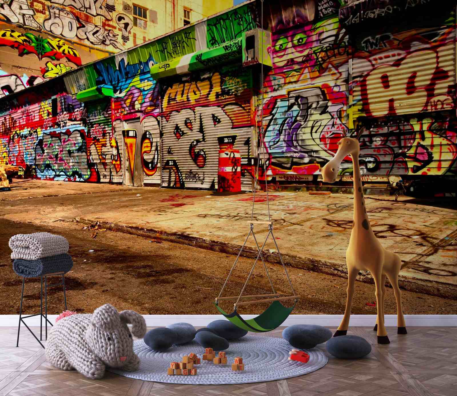 Fototapet clădirile de pe stradă sunt decorate cu graffiti