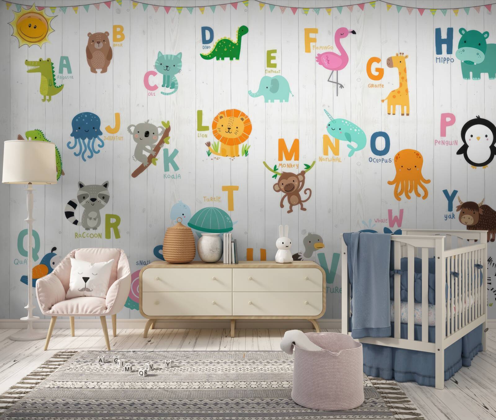 Fototapet alfabet cu imagini de animale