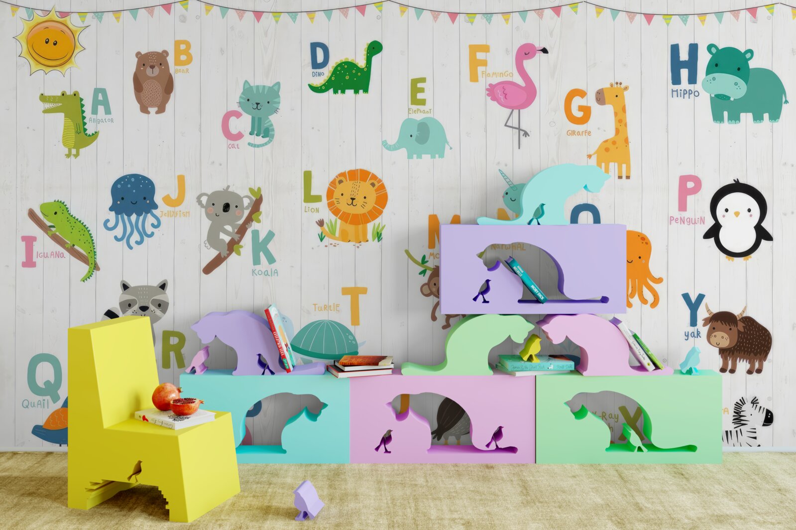 Fototapet alfabet cu imagini de animale