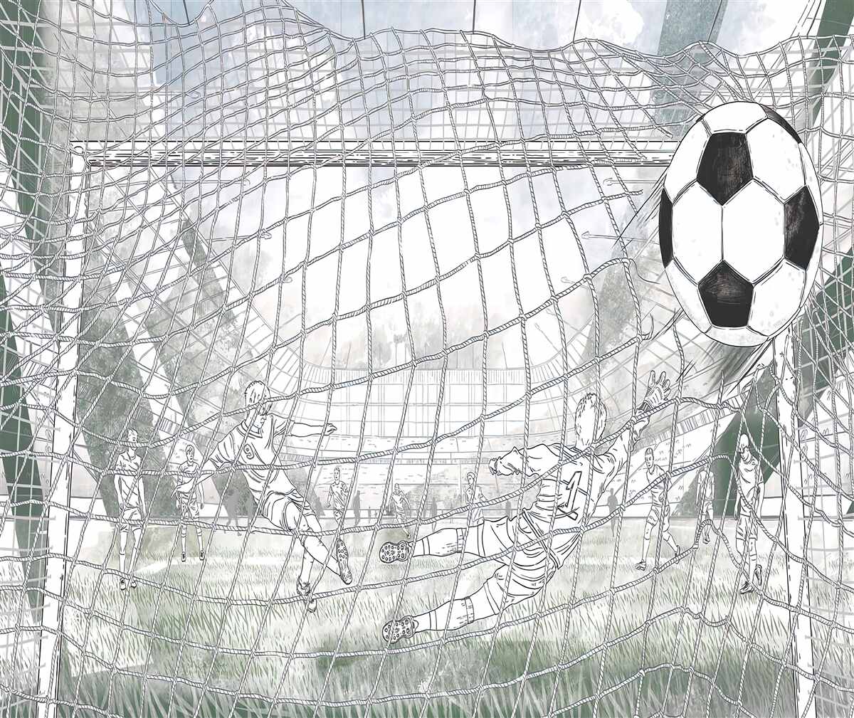 Fototapet contururi ale jucătorilor de pe teren