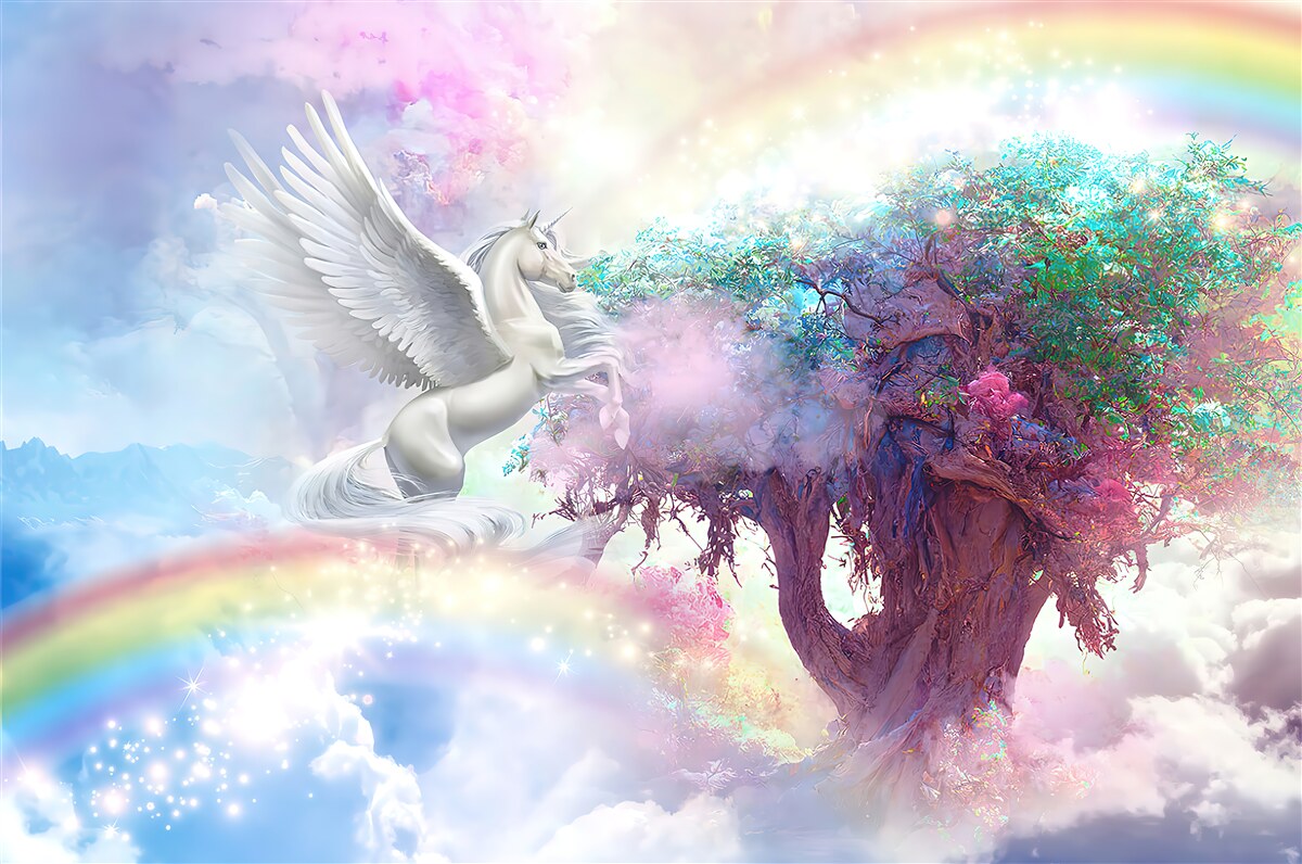 Fototapet Pegasus zboară până la copac