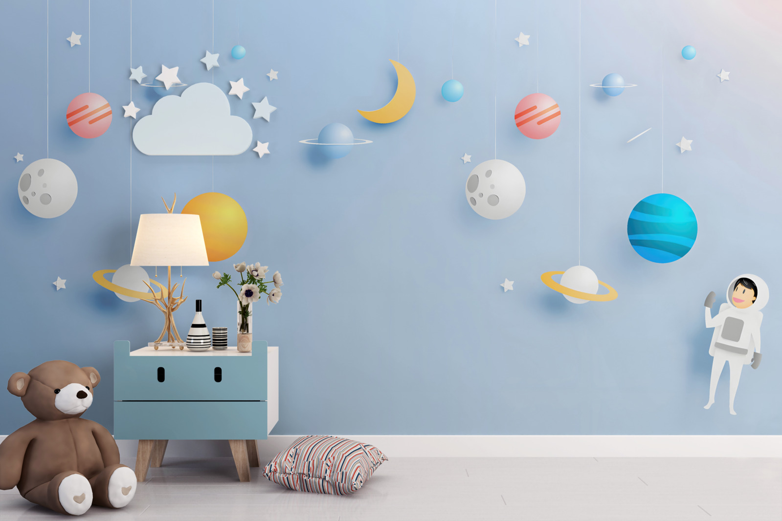 Fototapet astronaut înconjurat de planete