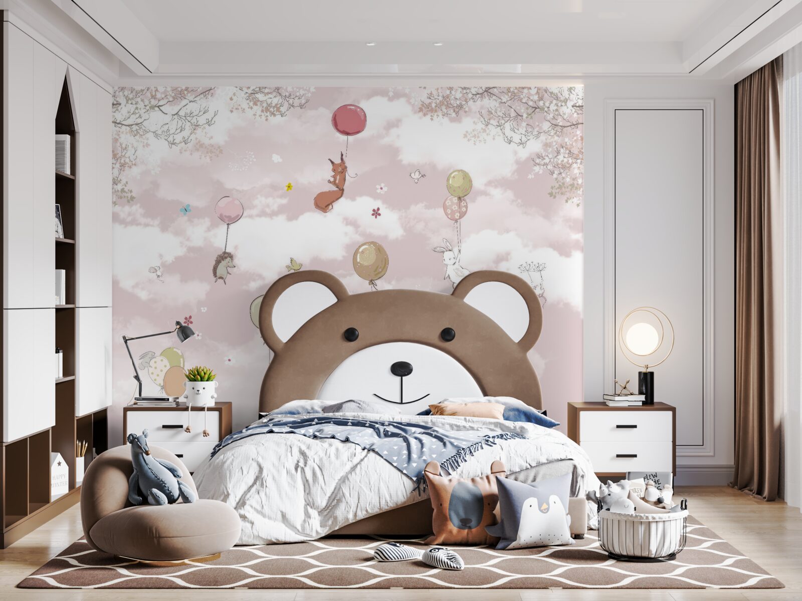 Fototapet animalele zboară ținând în mână baloane