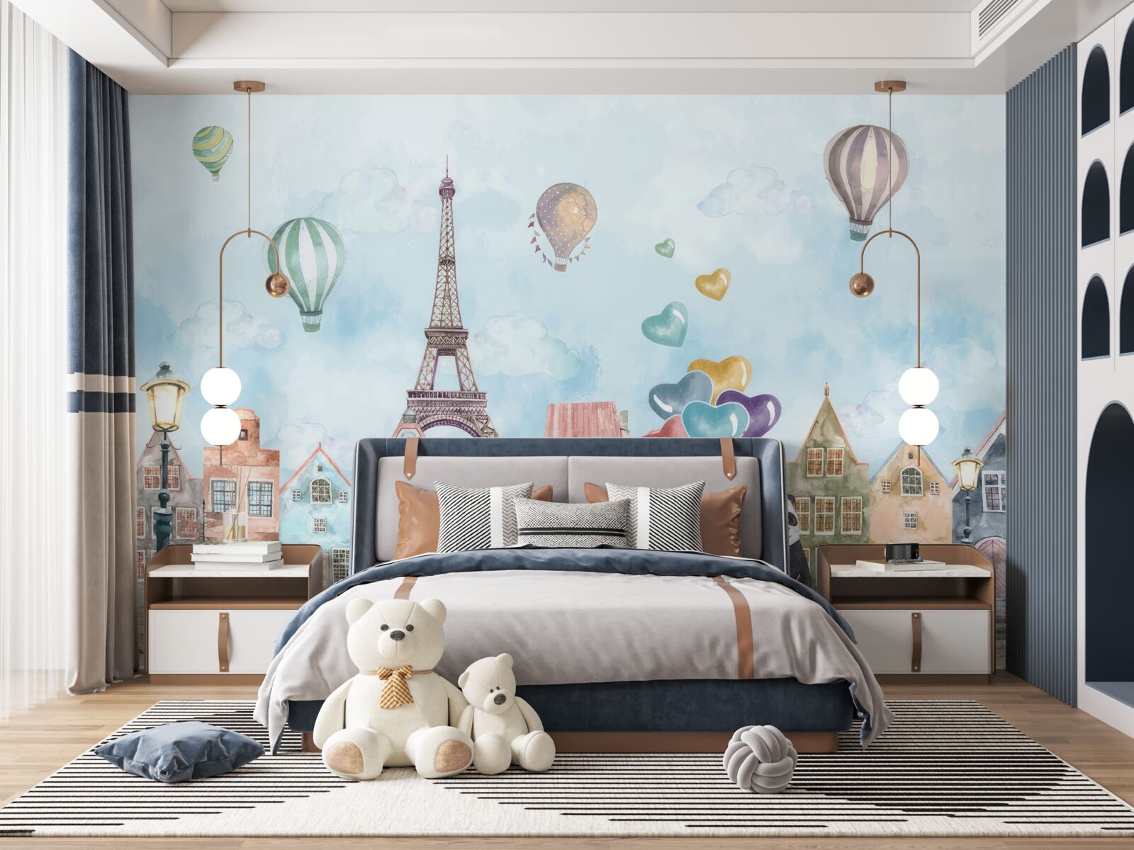 Fototapet panda se plimbă cu bicicleta prin paris