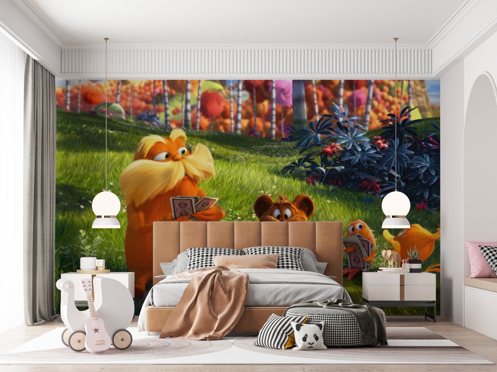 Fototapet într-o poiană de pădure, animalele joacă cărți cu entuziasm