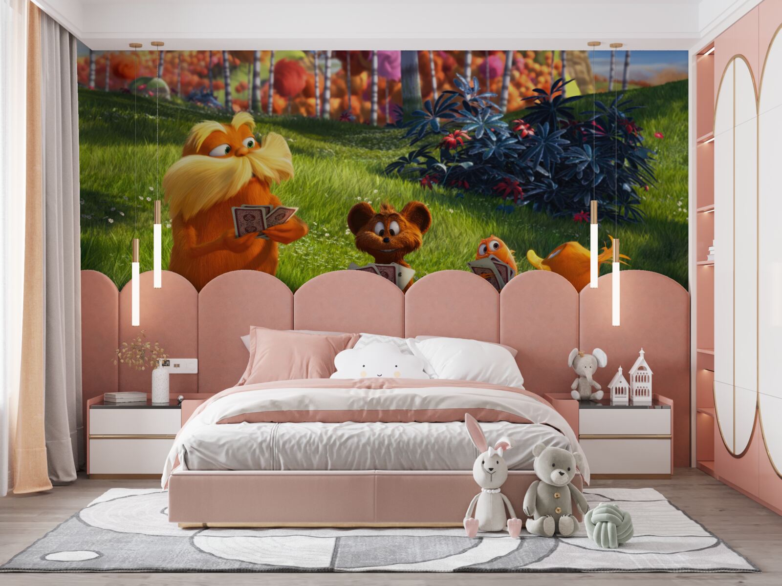 Fototapet într-o poiană de pădure, animalele joacă cărți cu entuziasm