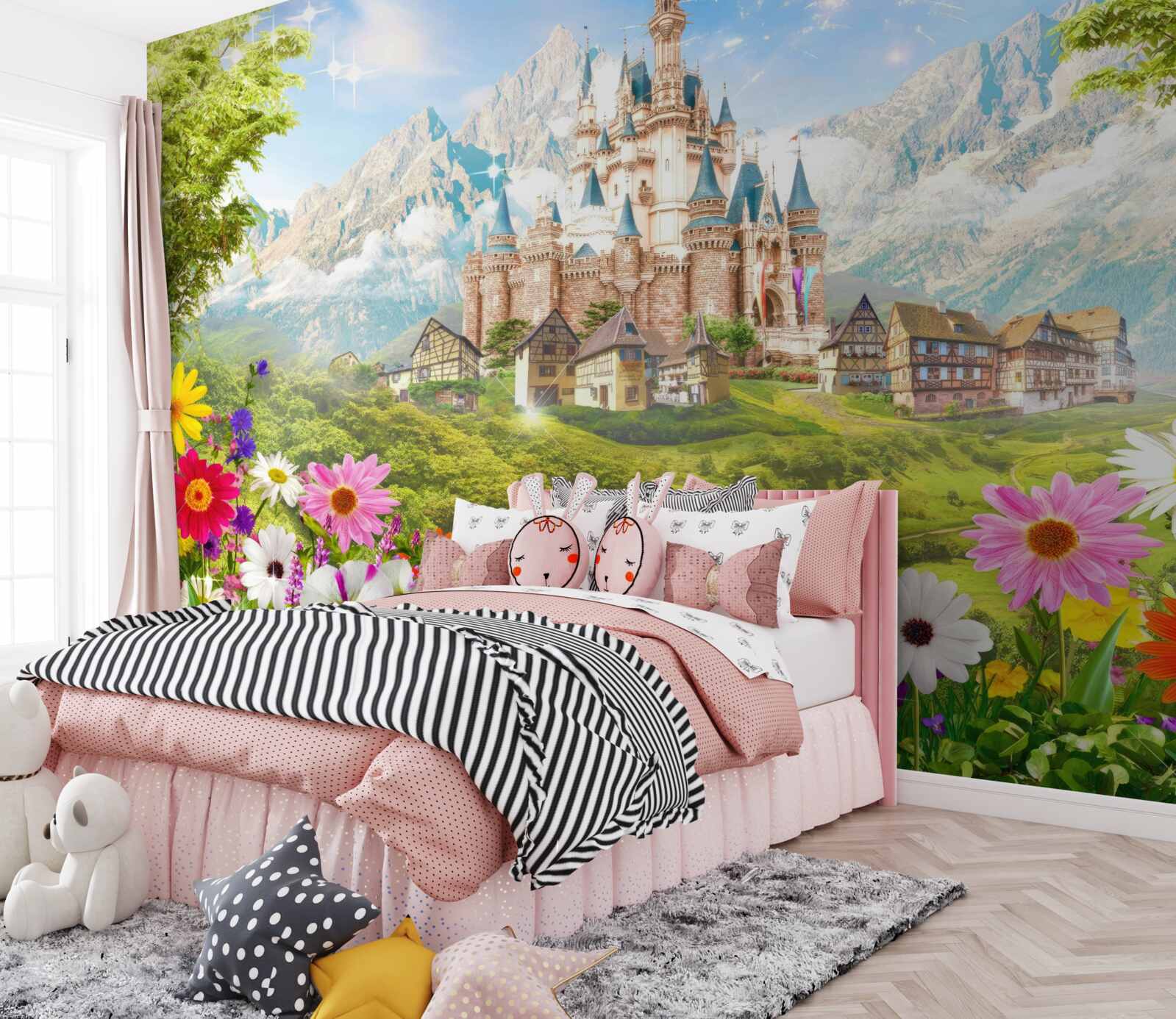 Fototapet o fortăreață magică printre vârfurile munților